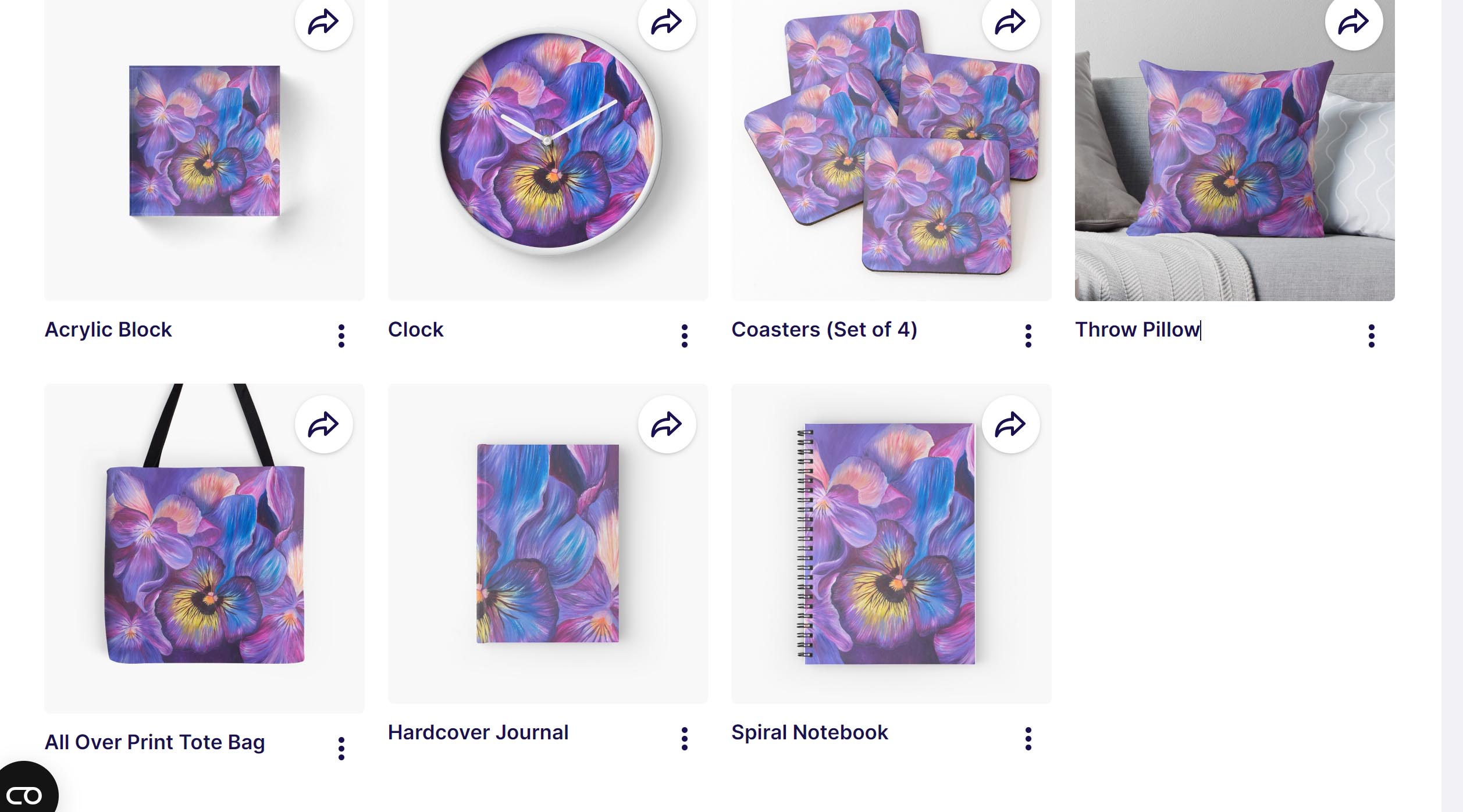 Violas design on clock, bags, notebooks